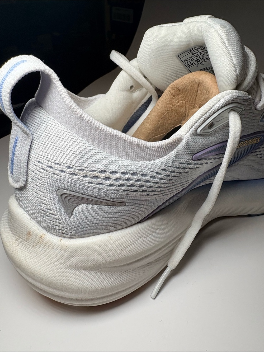 Brooks Glycerin 22 Women’s White Running Shoes with Iridescent Purple-Blue - Picture 13 of 16